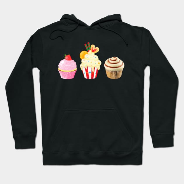 Watercolor Cupcakes Hoodie by Whimsical Frank